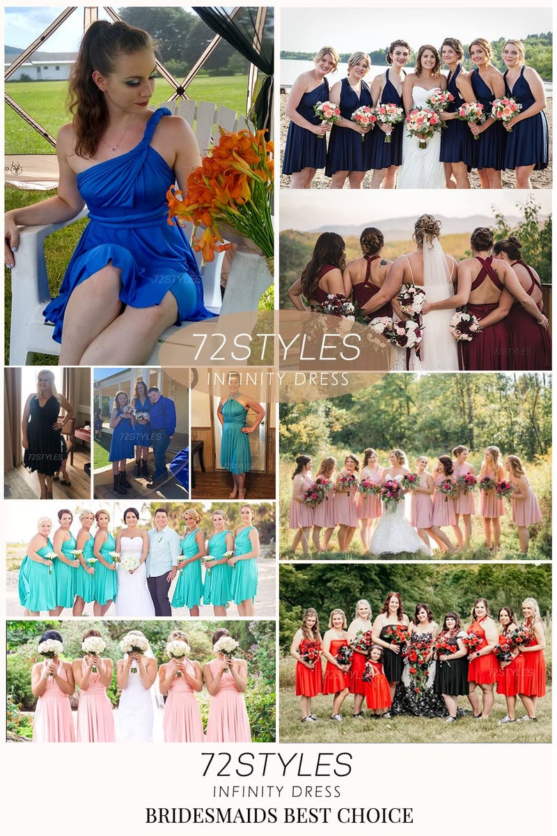 72styles Knee Length Short Infinity Bridesmaids Dresses Convertible Dresses Transformer Multiway Twist Wrap Dresses Midi Gown Dusty Blue - Image 4